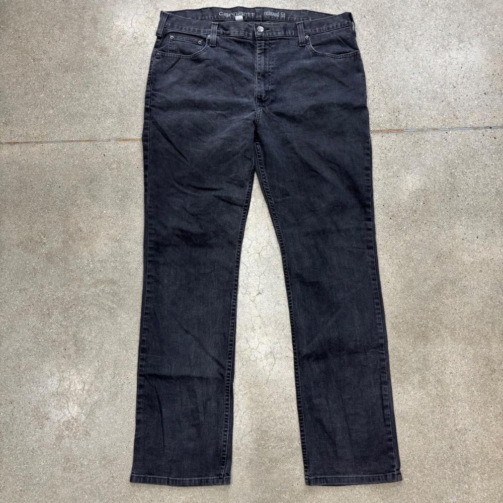 Carhartt Relaxed Fit Mens 40x34 Jeans Fuzzy Faded Black Grainy Denim